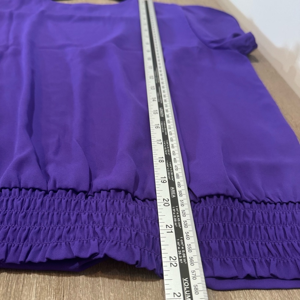 NY Collection Deep Purple V-Neck Button Front Blouse - Picture 6 of 8